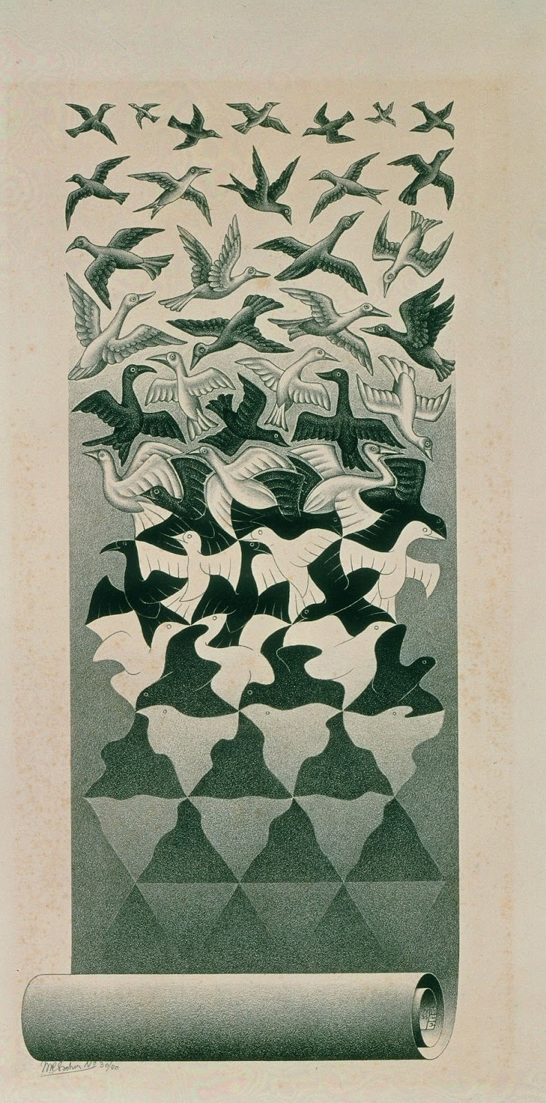 Liberation by M. C. Escher, illustrating the emergence of distinct forms from abstract patterns.